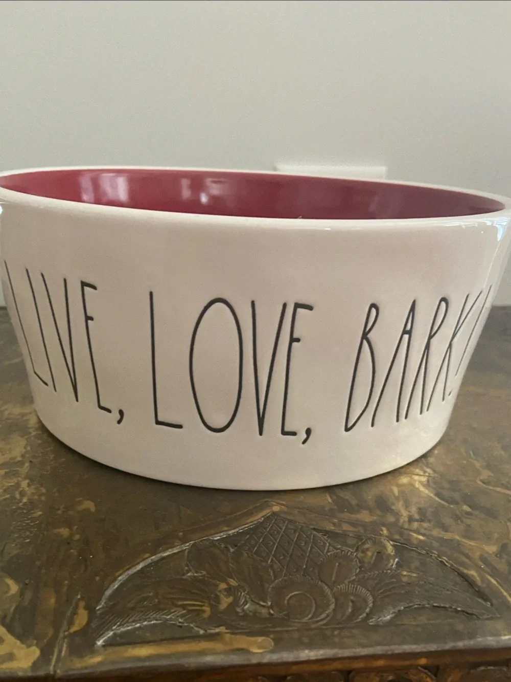 Rae Dunn Cream Extra Large Dog Bowl with Red Interior - 